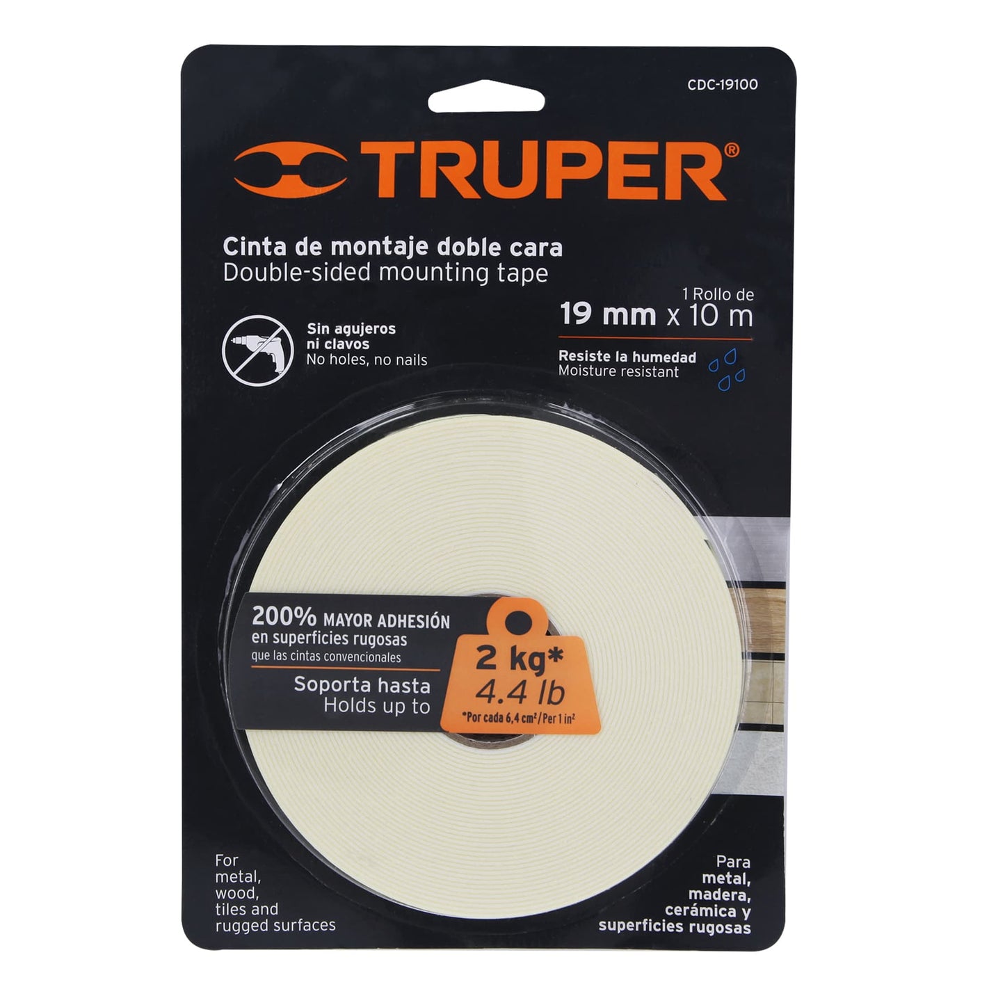 Cinta doble cara Truper Cod 11726 CDC-19100 de 19 mm x 10 m