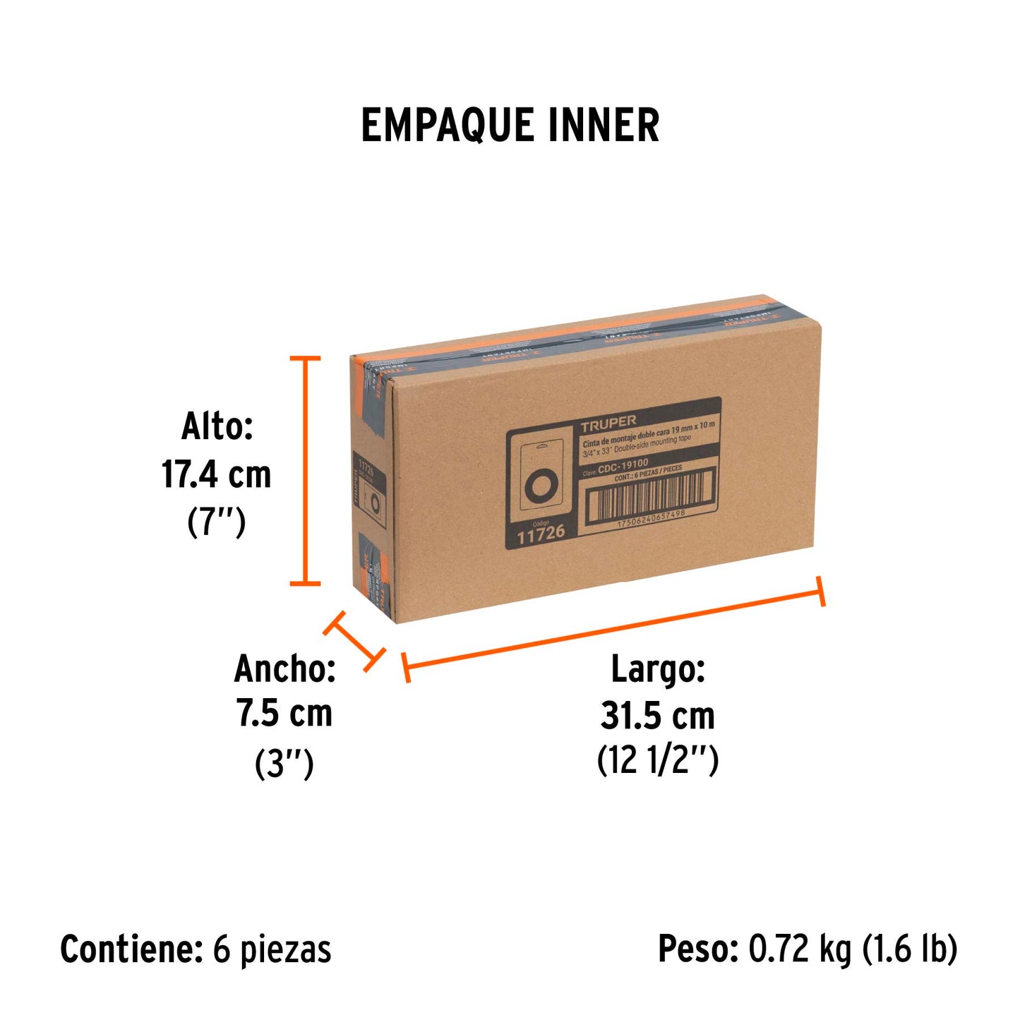 Cinta doble cara Truper Cod 11726 CDC-19100 de 19 mm x 10 m