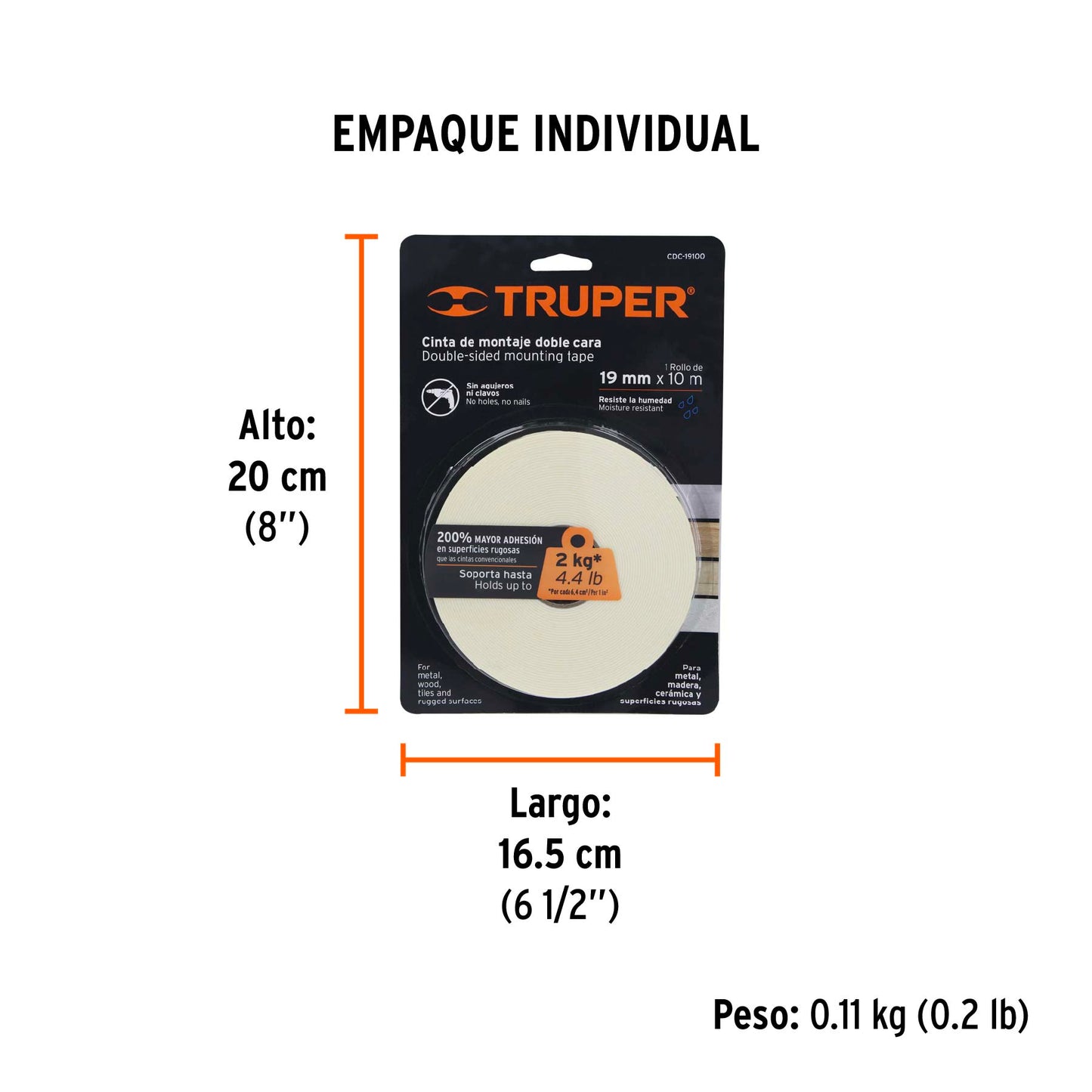 Cinta doble cara Truper Cod 11726 CDC-19100 de 19 mm x 10 m
