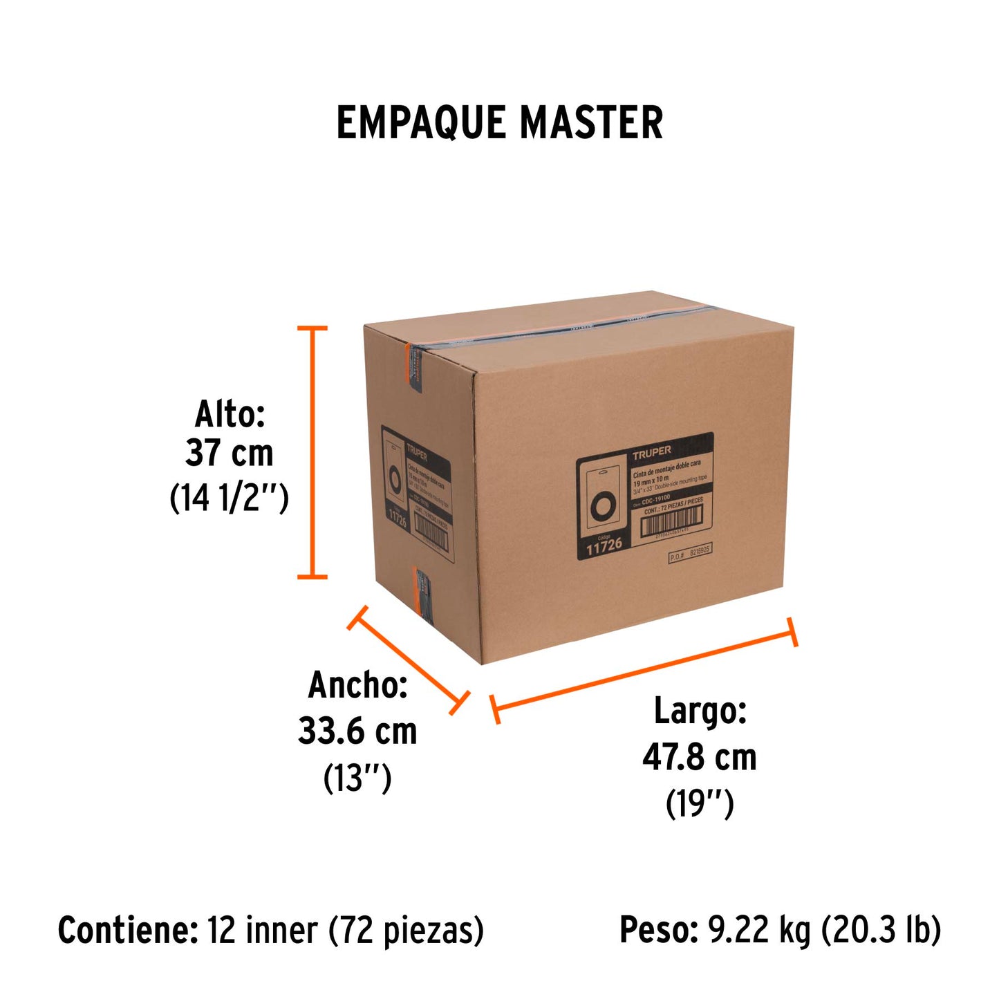 Cinta doble cara Truper Cod 11726 CDC-19100 de 19 mm x 10 m