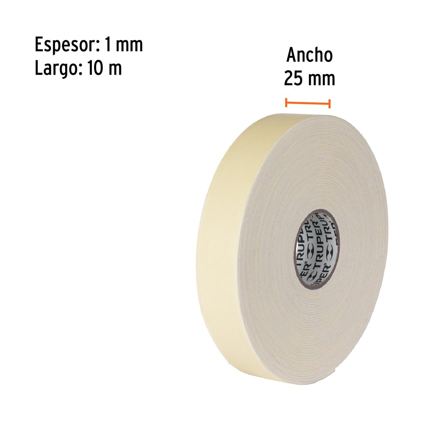Cinta doble cara Truper Cod 11728 CDC-25100 de 25 mm x 10 m
