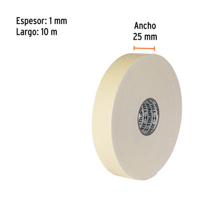 Cinta doble cara Truper Cod 11728 CDC-25100 de 25 mm x 10 m
