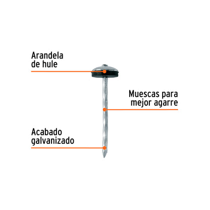Clavo calamina BWG 9x2.5" c/arandela Truper Cod 103397 CLCA-9X25A caja con 25 kg