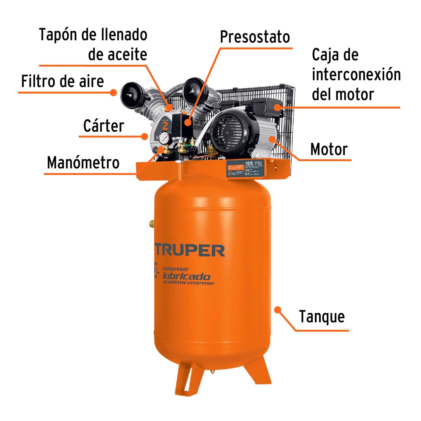 Compresor de Aire 120 L Truper Cod 19358 COMP-120LV 4HP vert 220V