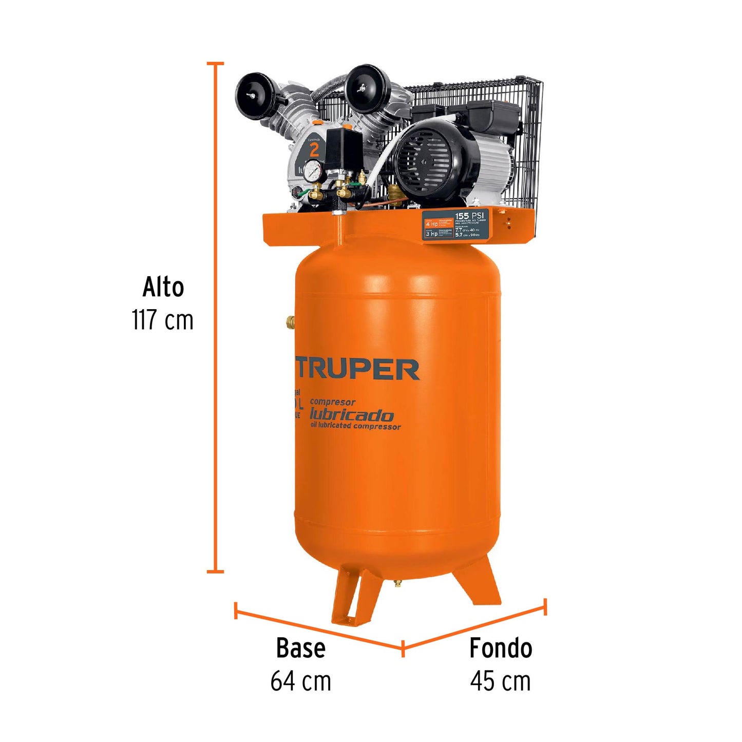 Compresor de Aire 120 L Truper Cod 19358 COMP-120LV 4HP vert 220V