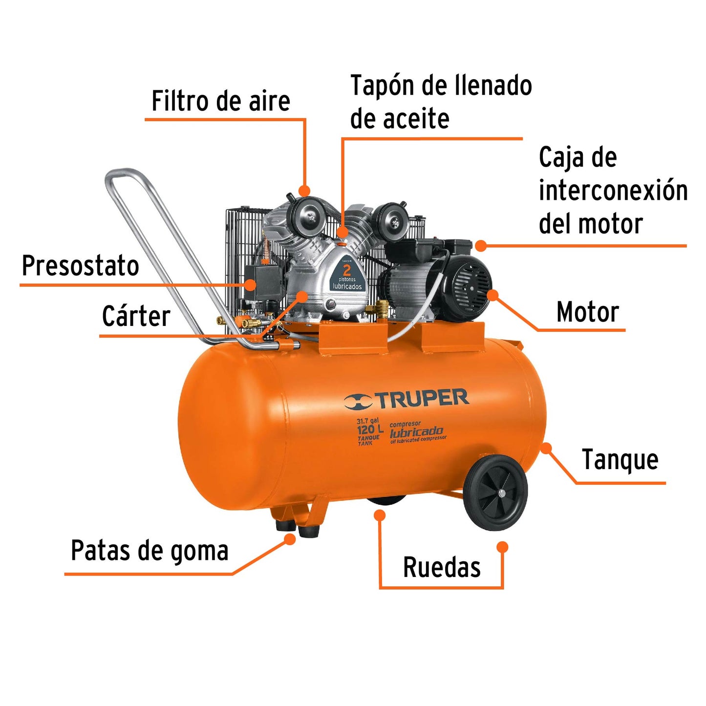Compresor de Aire Truper Cod 19359 COMP-120LH 120L 4HP hor 220V