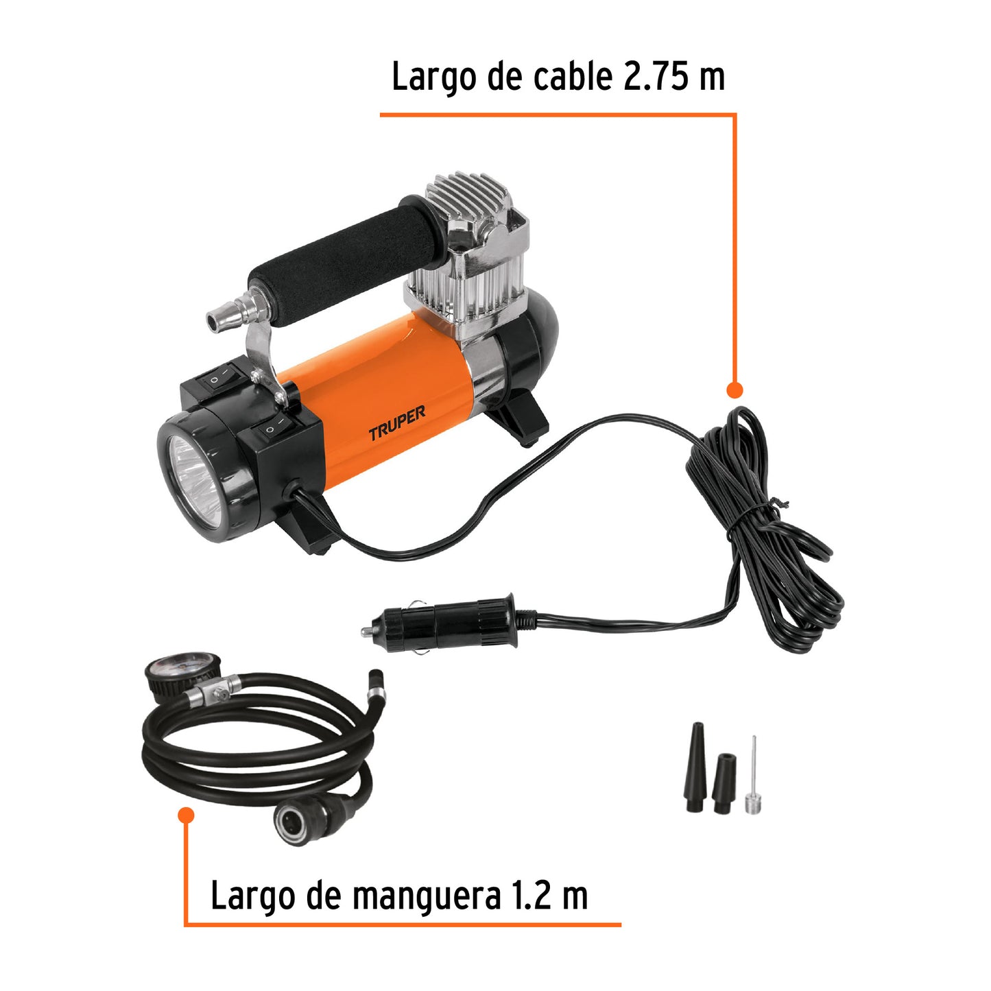 Compresor de aire 12V Truper Cod 19999 COMP-12 para auto incluye maletín