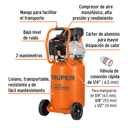 Compresor de aire vertical 50 L truper Cod 102117 COMP-50LV-260 3-1/2 HP 220 V