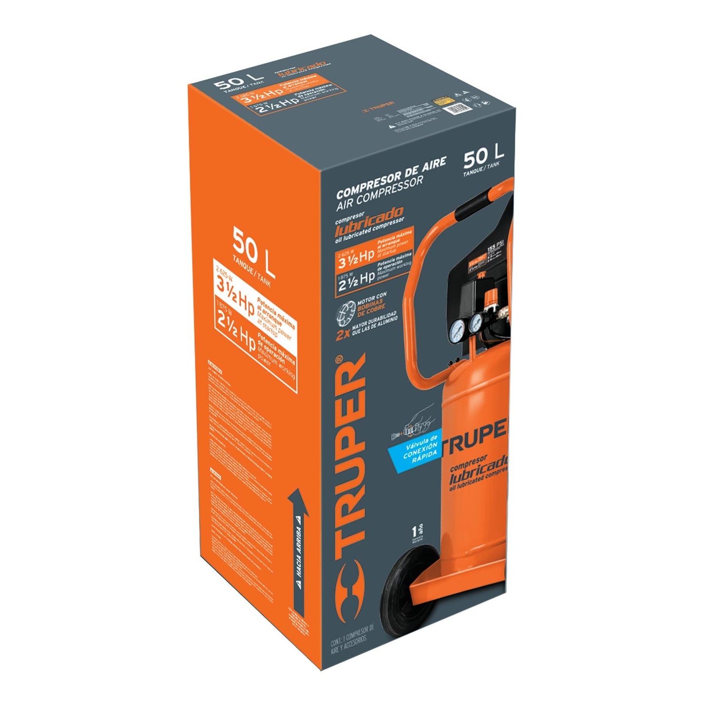 Compresor de aire vertical 50 L truper Cod 102117 COMP-50LV-260 3-1/2 HP 220 V