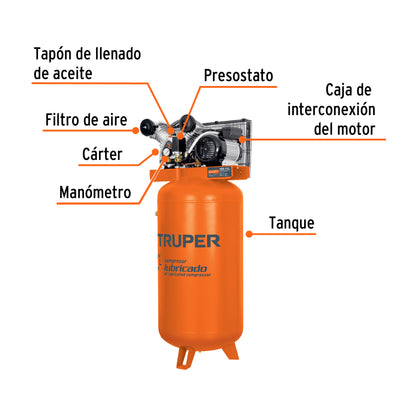 Compresor de aire vertical 180 L truper Cod 103304 COMP-180LVC 4 HP 220 V clavija europea