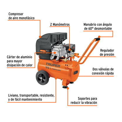 Compresor lubricado de aire truper Cod 11836 COMP-25LT-260 25 L 220 V/60 Hz