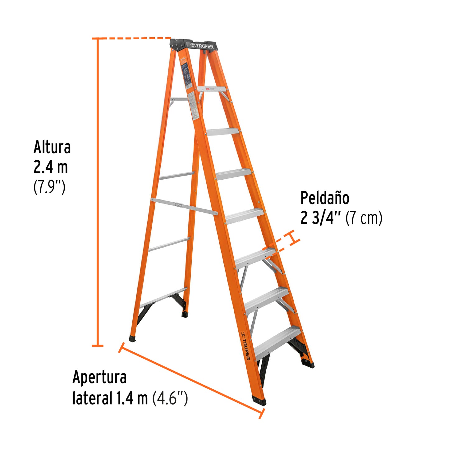 Escalera de Tijera Truper Cod 100227 EST-27FV tipo II 7 peldaños Fibra de Vidrio