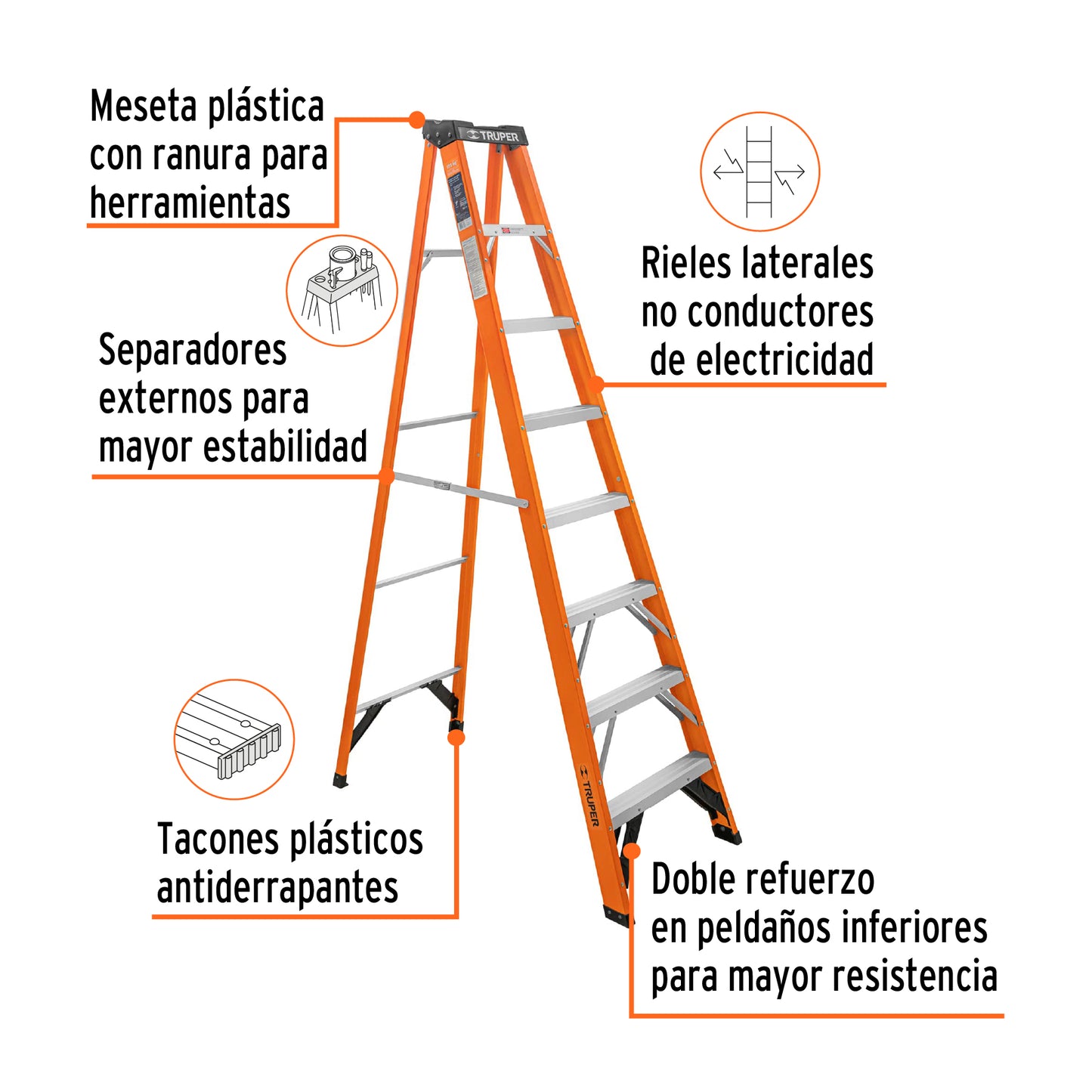 Escalera de Tijera Truper Cod 100227 EST-27FV tipo II 7 peldaños Fibra de Vidrio
