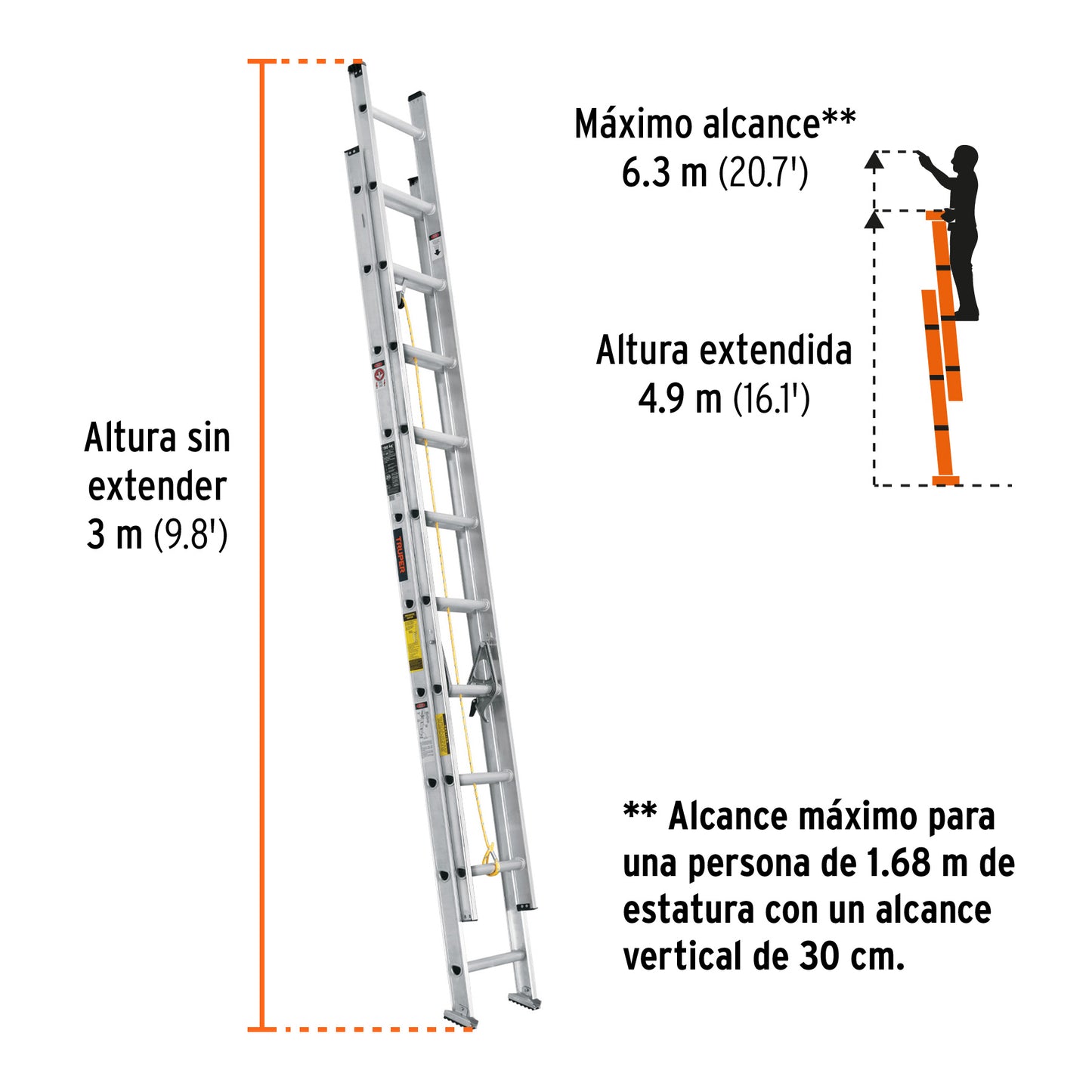 Escalera Telescopica  Truper Cod 16027 ESE-20 tipo III 20 peldaños
