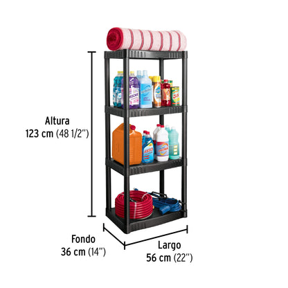 Estante Plástico 4 repisas Pretul Cod 25075 EST-4P Cap. 27 kg 123x36x56