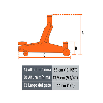 Gato Hidráulico patin Truper Cod 14804 GAPA-2EM  2t 30 movimientos maletín