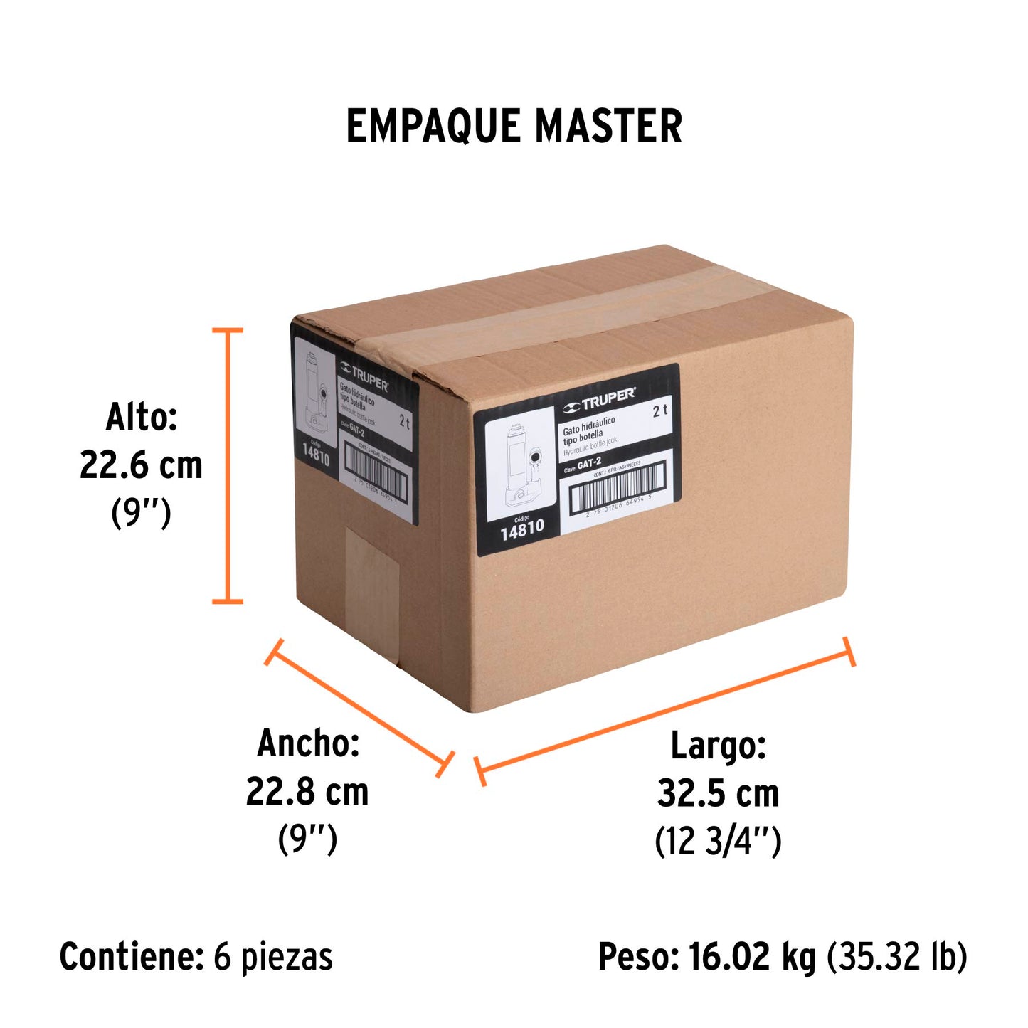 Gato Hidráulico botella Truper Cod 14810 GAT-2 de 2 Ton