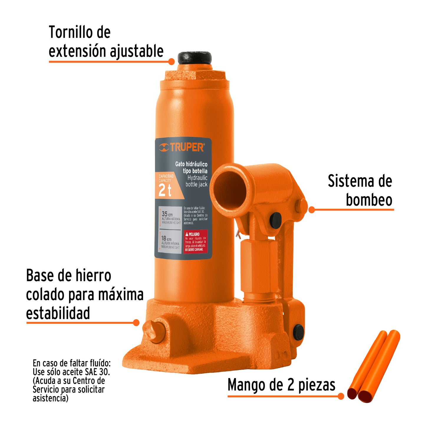 Gato Hidráulico botella Truper Cod 14810 GAT-2 de 2 Ton