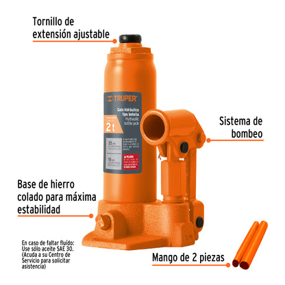 Gato Hidráulico botella Truper Cod 14810 GAT-2 de 2 Ton