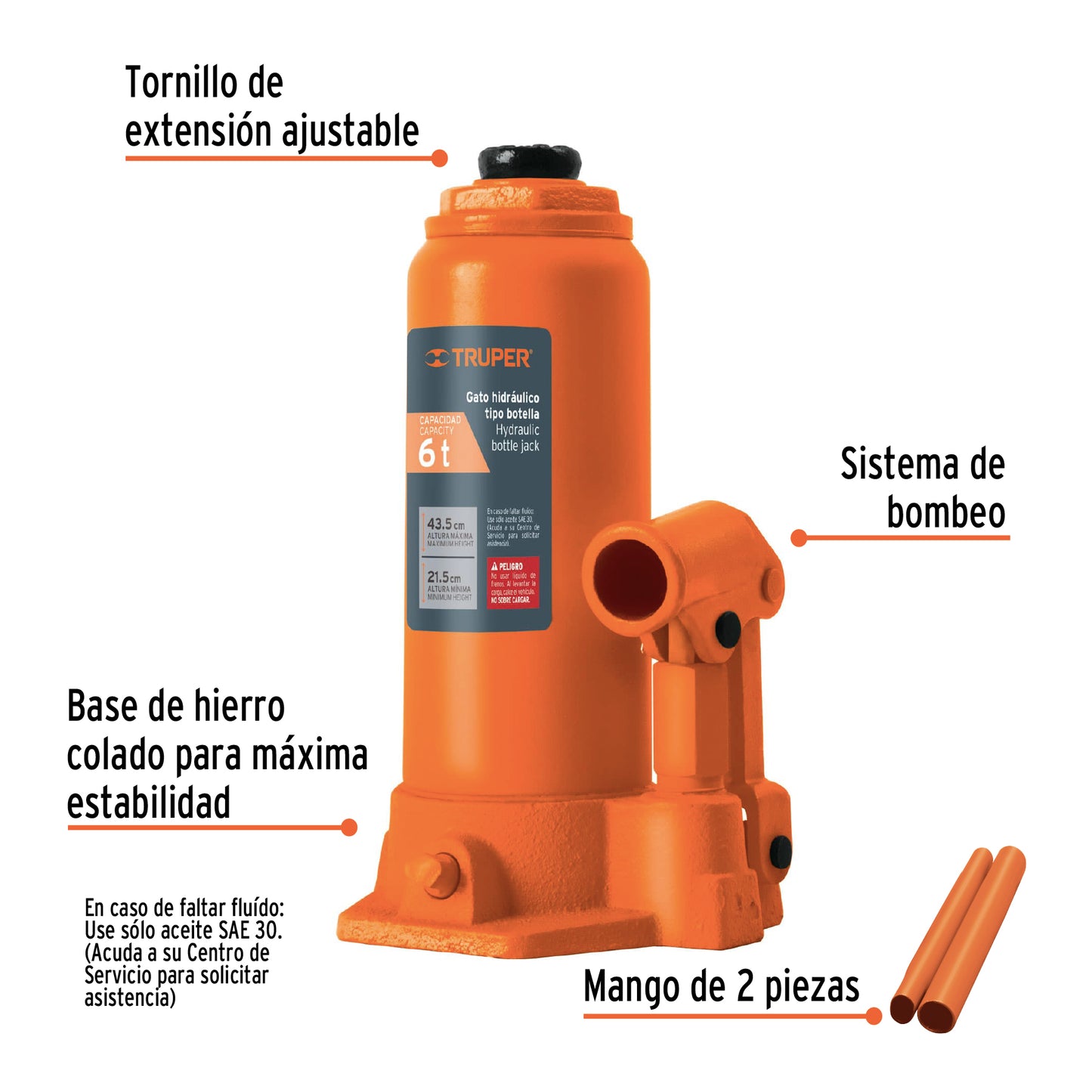 Gato Hidráulico botella Truper Cod 14814 GAT-6 de 6 Ton