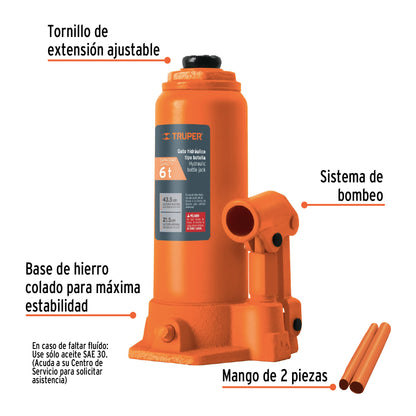 Gato Hidráulico botella Truper Cod 14814 GAT-6 de 6 Ton