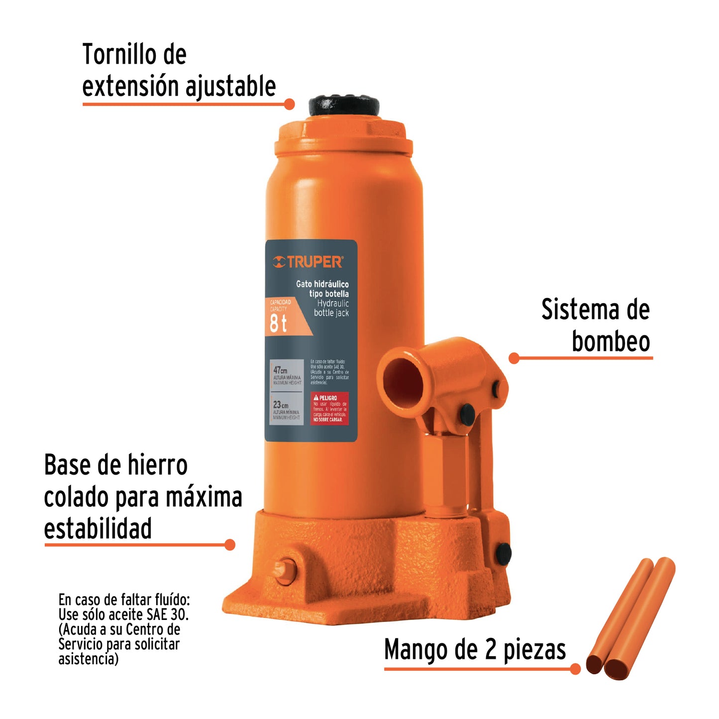 Gato Hidráulico botella Truper Cod 14816 GAT-8 de 8 Ton