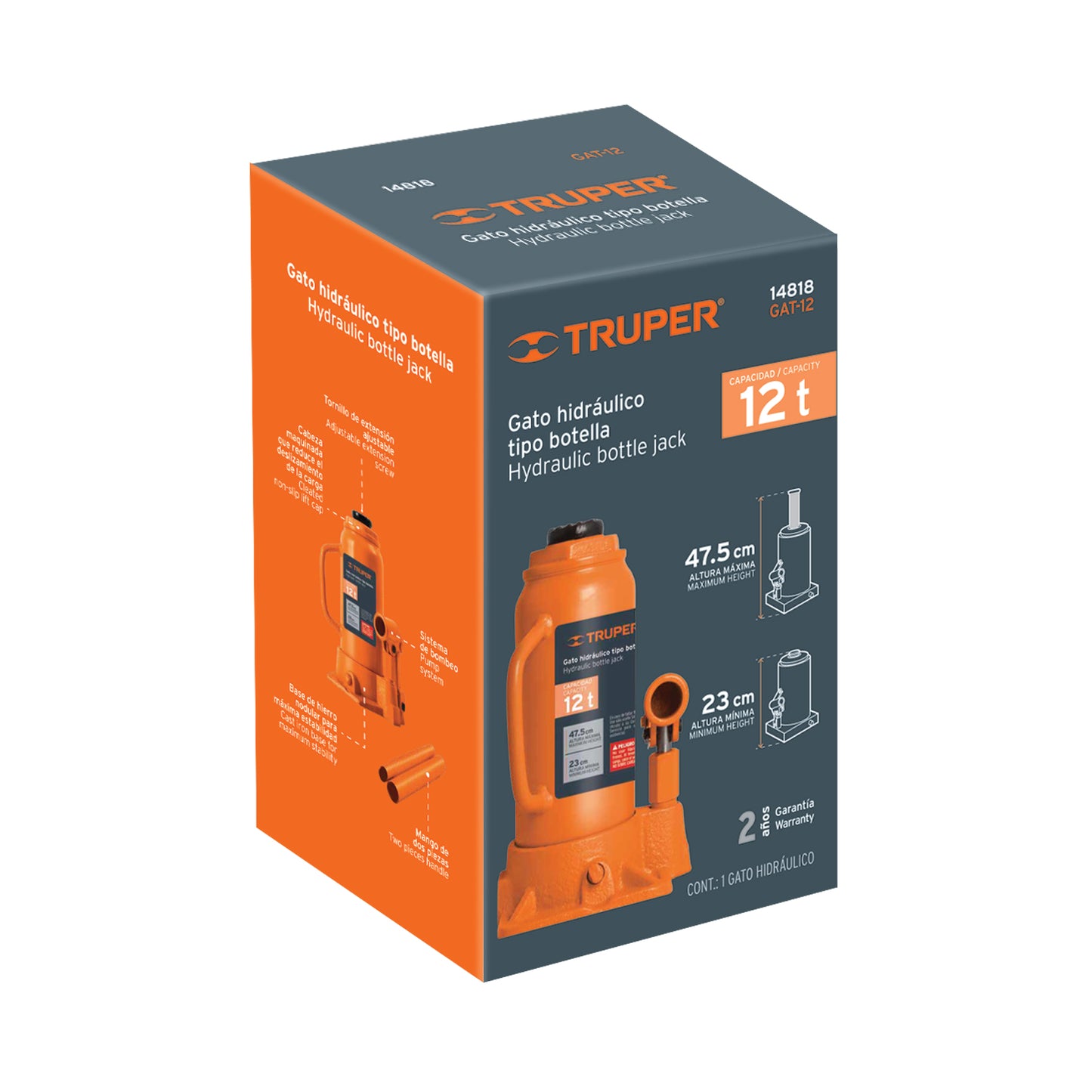 Gato Hidráulico botella Truper Cod 14818 GAT-12 de 12 Ton