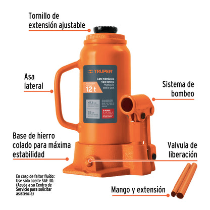 Gato Hidráulico botella Truper Cod 14818 GAT-12 de 12 Ton