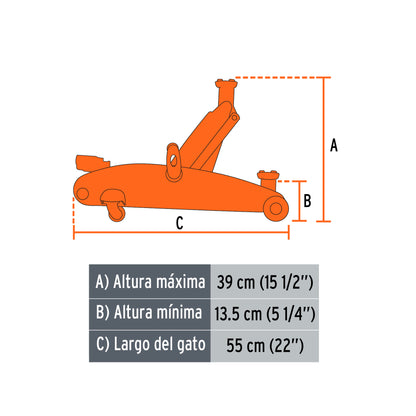 Gato Hidráulico patin Truper Cod 14946 GAPA-250  2.5t 57 movimientos maletín