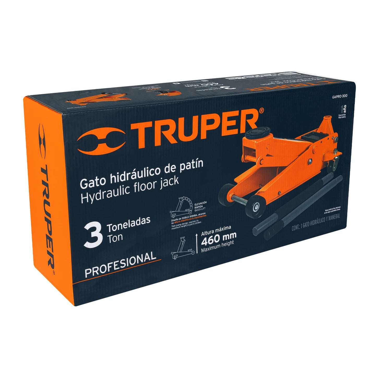 Gato Hidráulico Truper Cod 14949 GAPRO-300 de patín 3t profesional, elev rápida