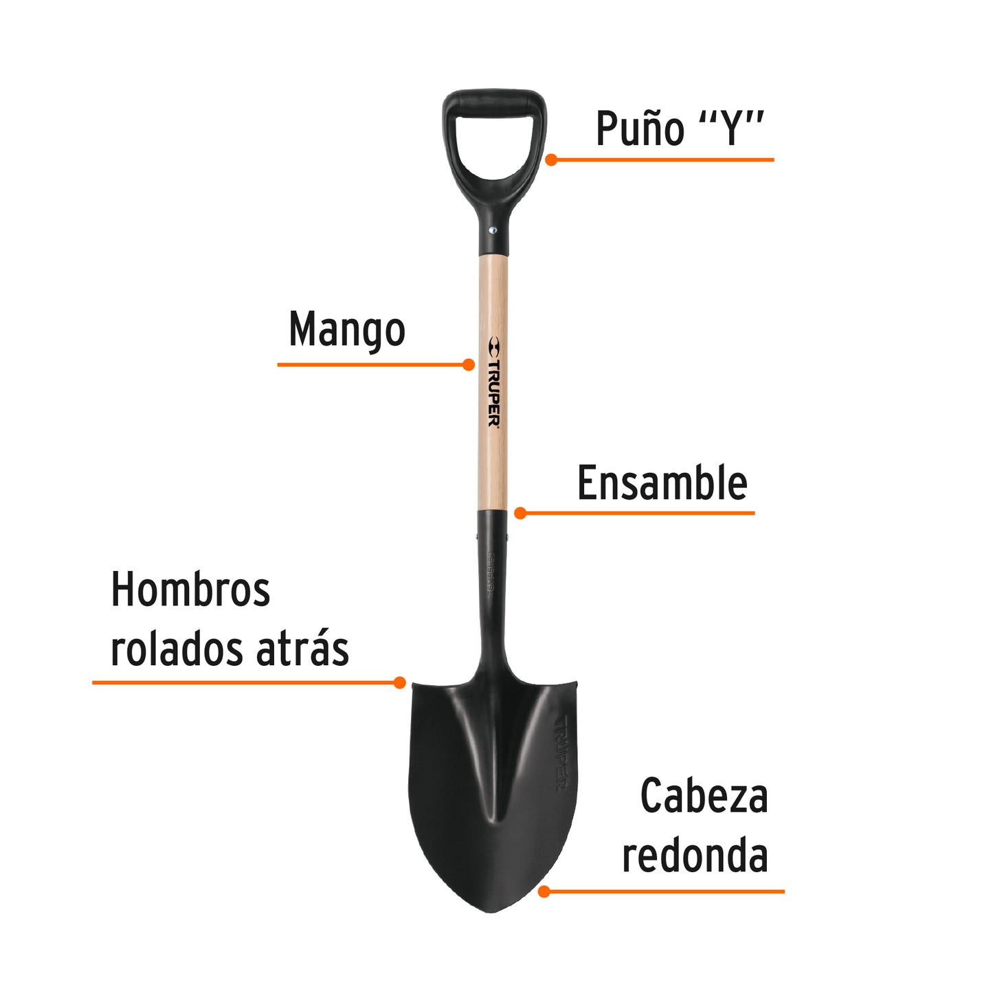 Pala redonda T-1000 Truper Cod 11167 PRY-PE puño "Y"