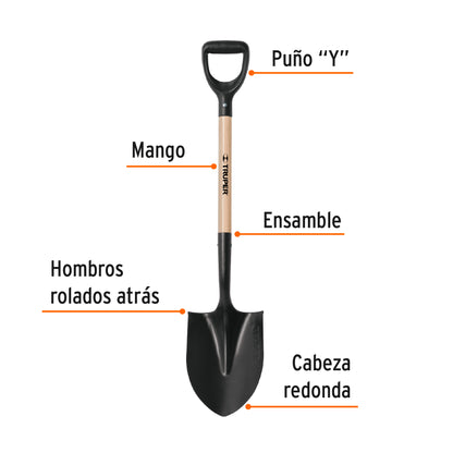 Pala redonda T-1000 Truper Cod 11167 PRY-PE puño "Y"