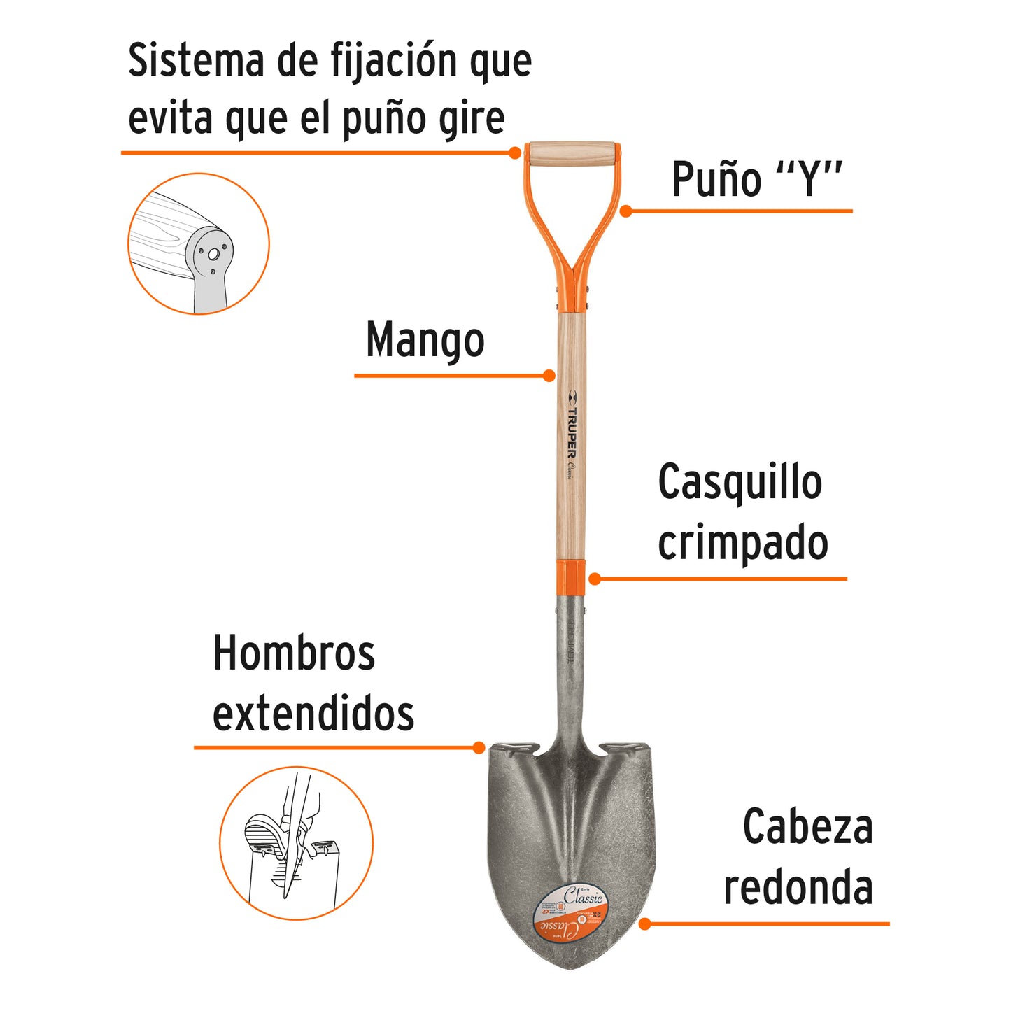 Pala redonda Classic Truper Cod 17154 PRY puño "Y"