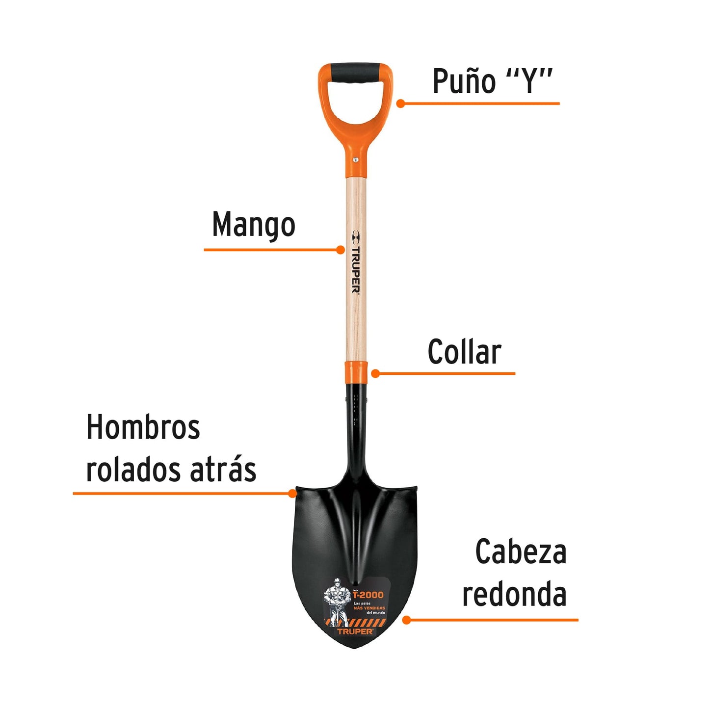 Pala redonda T-2000 Truper Cod 17160 PRY-P puño "Y"