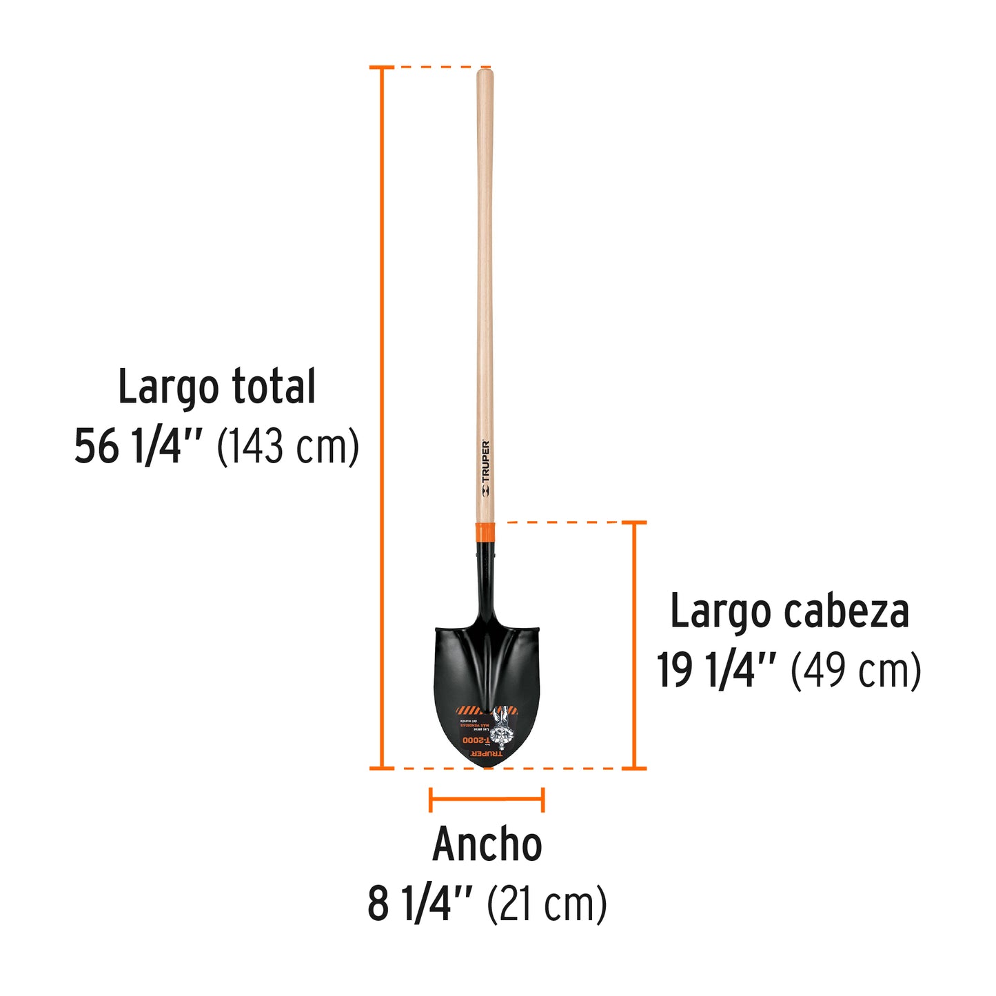 Pala redonda T-2000 Truper Cod 17175 PRL-P mango largo 45"