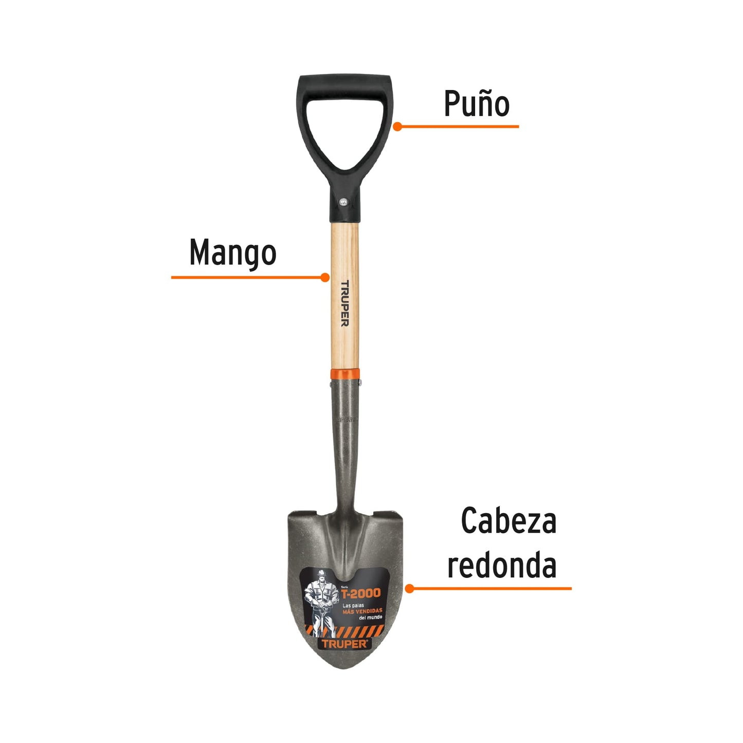 Pala cajuelera redonda Truper Cod 17193 TR-BY puño "D" mango de madera