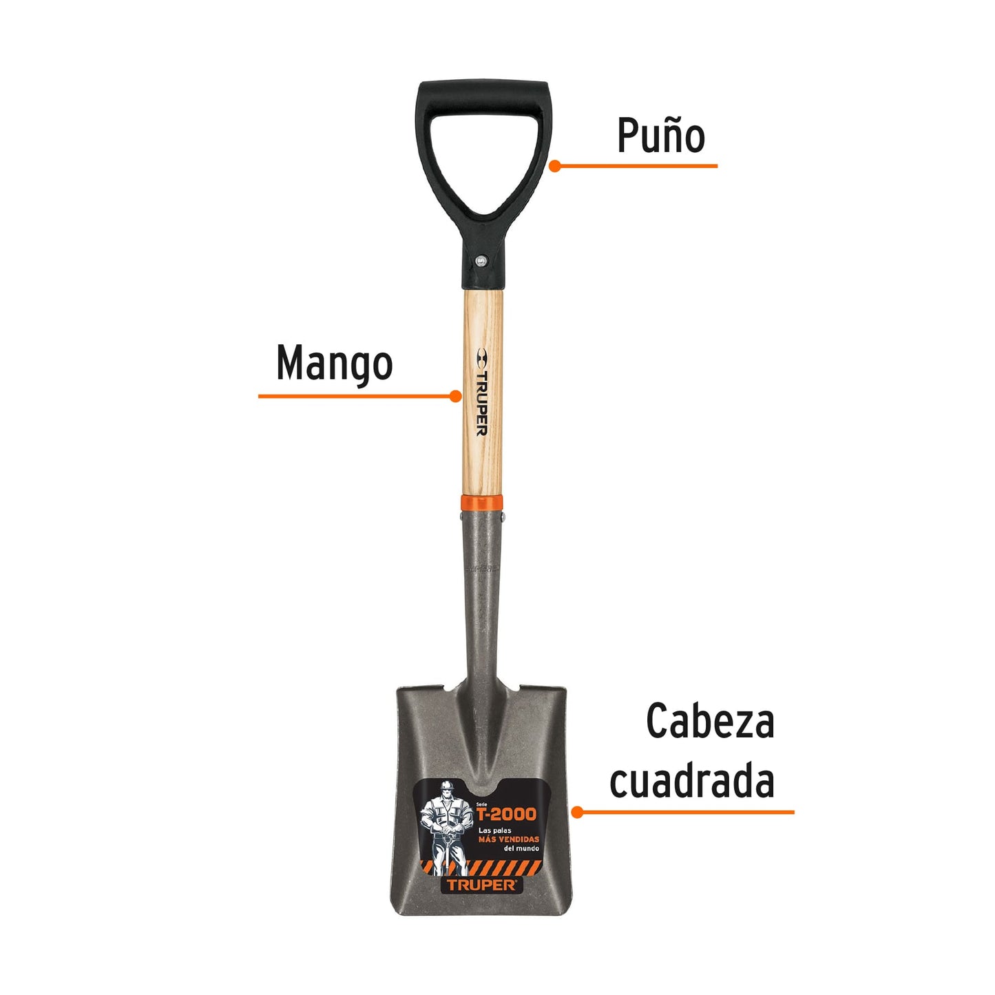 Pala cajuelera cuadrada Truper Cod 17194 TR-BYC puño D mango de madera