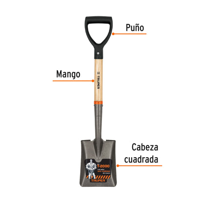 Pala cajuelera cuadrada Truper Cod 17194 TR-BYC puño D mango de madera
