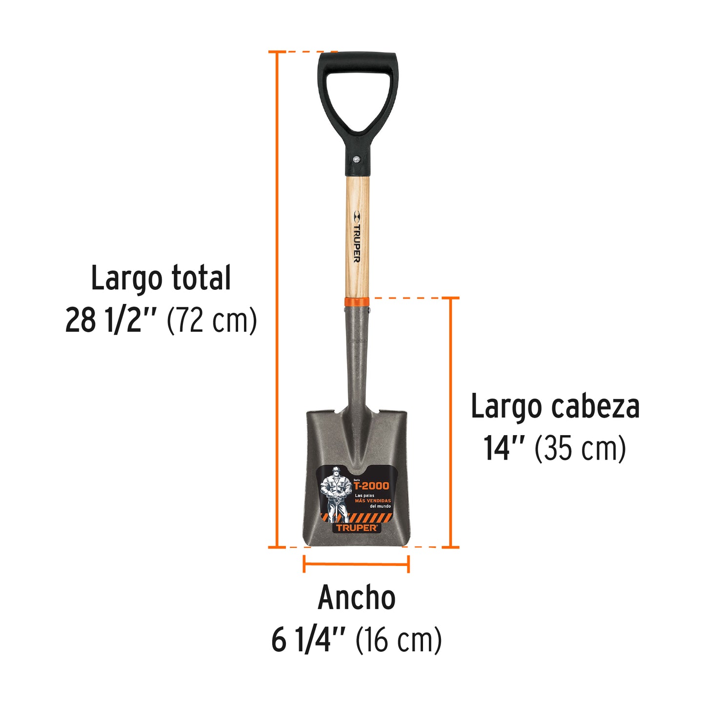 Pala cajuelera cuadrada Truper Cod 17194 TR-BYC puño D mango de madera