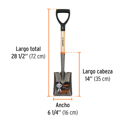 Pala cajuelera cuadrada Truper Cod 17194 TR-BYC puño D mango de madera