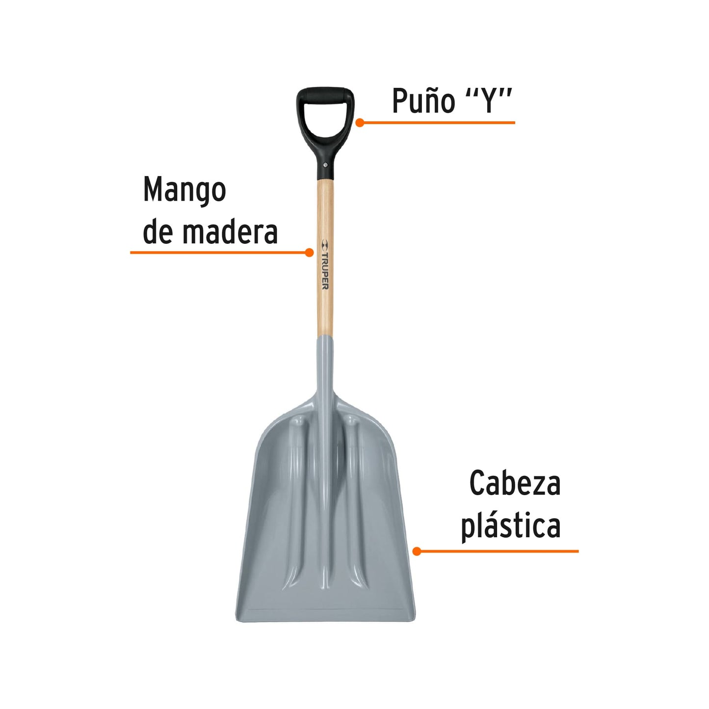 Pala sanitaria Truper Cod 17252 PAPLA-12 cabeza plástica puño "Y" mango 27"
