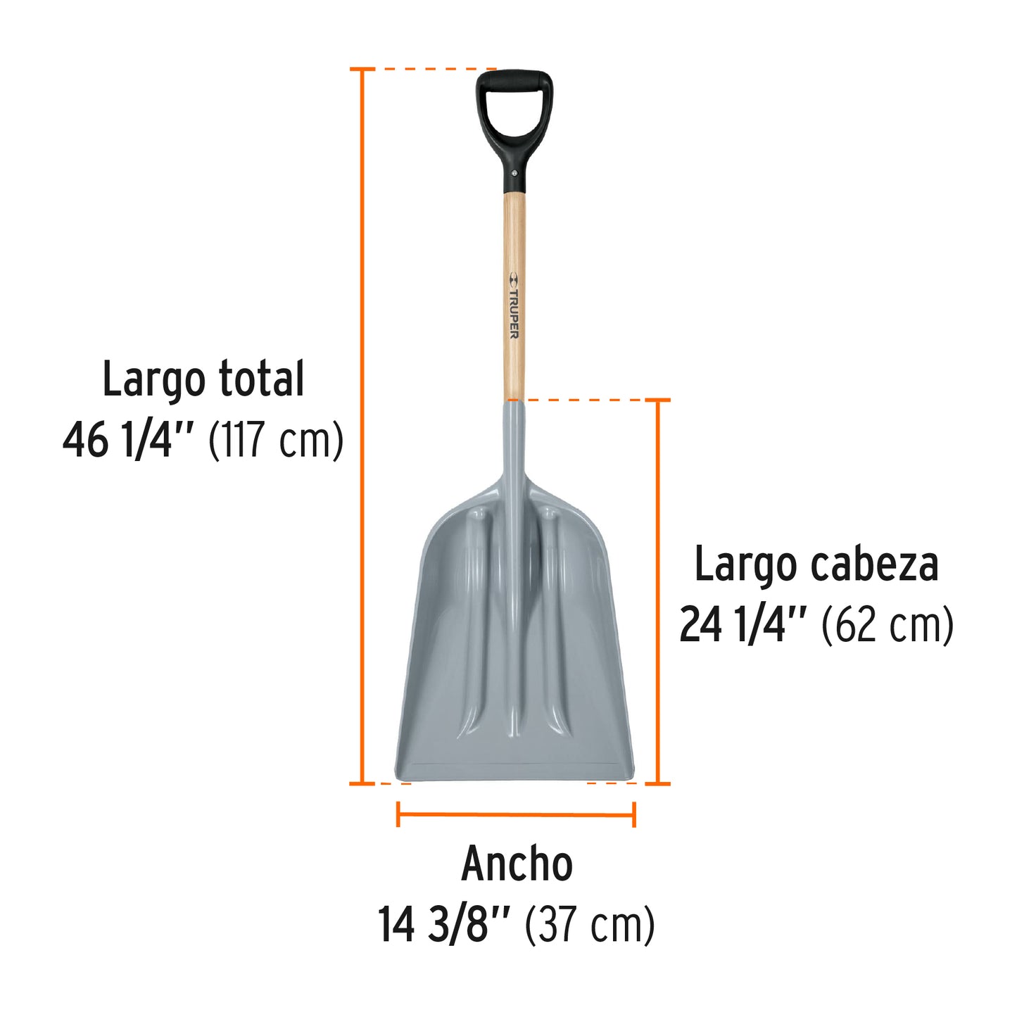 Pala sanitaria Truper Cod 17252 PAPLA-12 cabeza plástica puño "Y" mango 27"