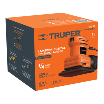 Lijadora orbital Truper Cod 15731 LIOR-1/4A2-2 1/4 hoja profesional 220 V 200 W