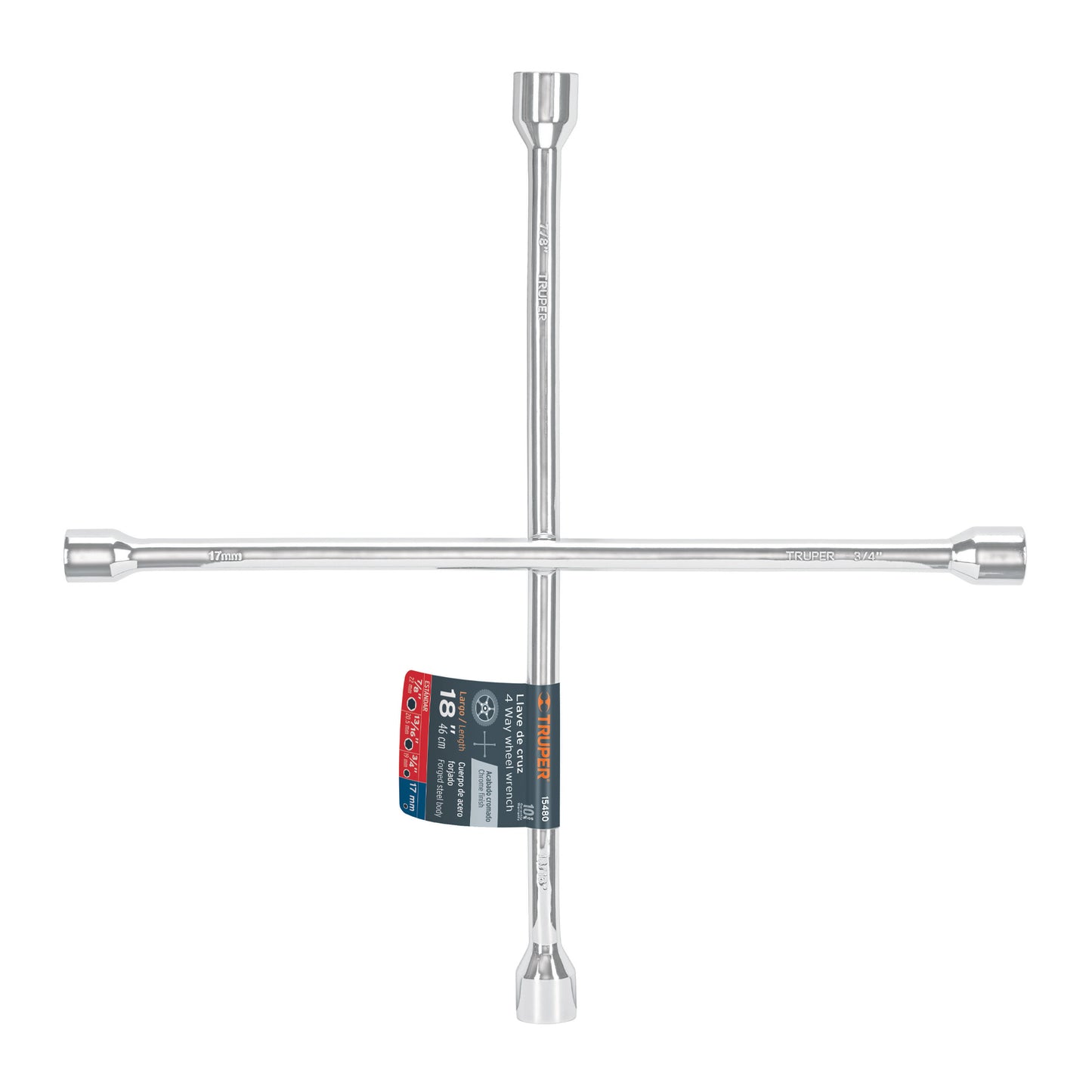 Llave de cruz 18 truper Cod 15480 LLCR-18 pulida y cromada