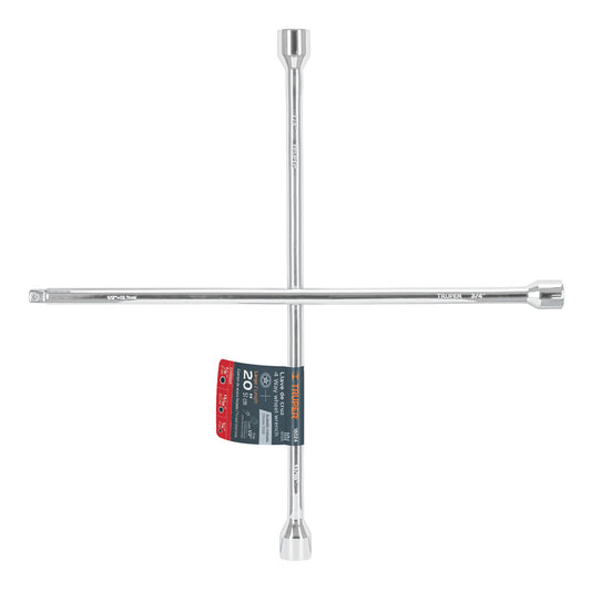 Llave de cruz 20 truper Cod 18024 LLCR-20D pulida y cromada con entrada cuadro 1/2