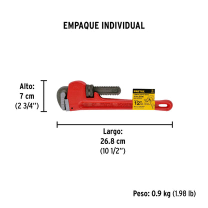 Llave stilson 12" Pretul Cod 22012 STI-12P cuerpo de hierro maleable