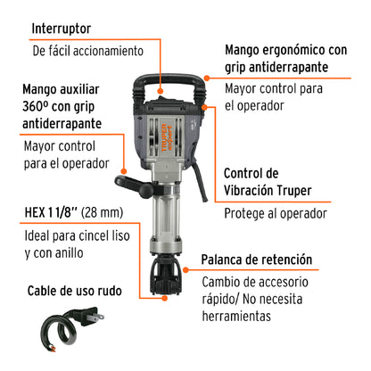 Martillo demoledor HEX 20kg Truper Expert Cod 102468 MADE-20NX-2 55J 1600W