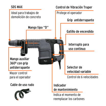 Martillo demoledor SDS 10kg Truper Expert Cod 102469 MADE-10NX-2 25J 1500W 220V