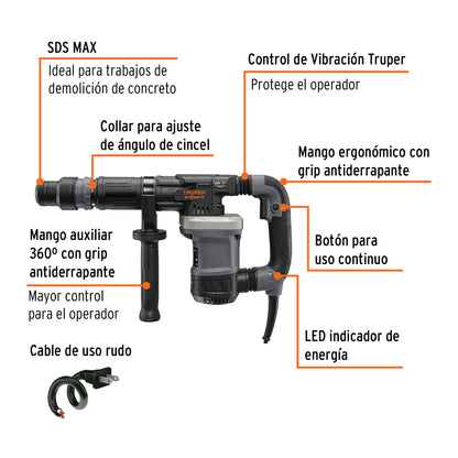 Martillo demoledor SDS 6kg Truper Expert Cod 102470 MADE-6NX-2 14J 1200W 220V