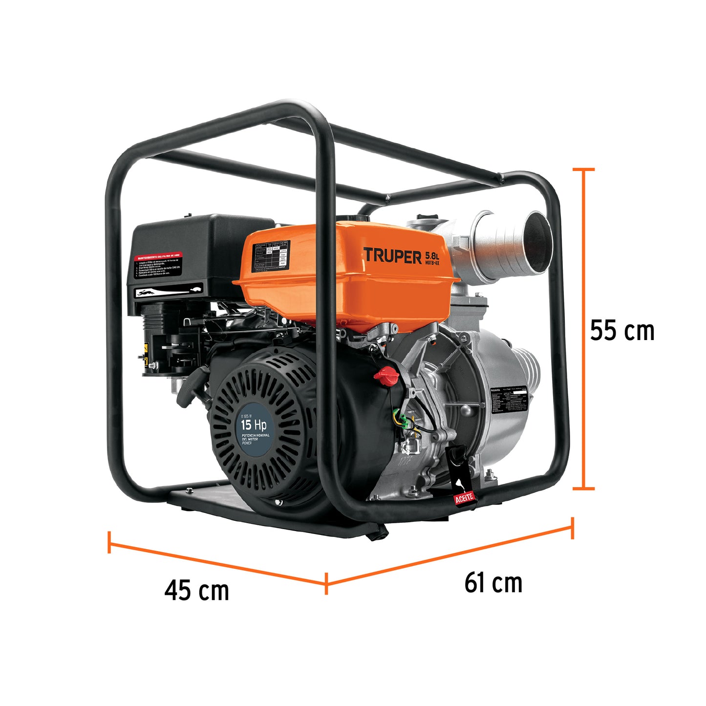 Motobomba autocebante 4 x4 Truper Cod 102405 MOTB-4X gasolina 15 HP agrícola